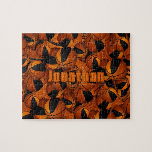 Jongens Meisjes Zwart sinaasappel Basketbal Team K Legpuzzel (Horizontaal)