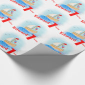 Jongens met de naam geverfde zeilboot op 1 verjaar cadeaupapier (Hoek)