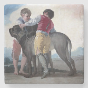 Jongens met een Mastiff Dog (door Francisco Goya) Stenen Onderzetter