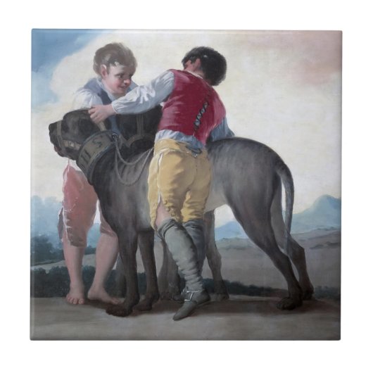 Jongens met een Mastiff Dog (door Francisco Goya) Tegeltje (Voorkant)