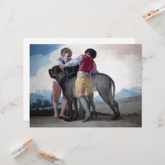 Jongens met een mastiff hond kaart (Voorkant / Achterkant in situ)