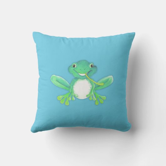 Jongens met een pasgeboren cadeautje blauw kikkerk kussen (Achterkant)