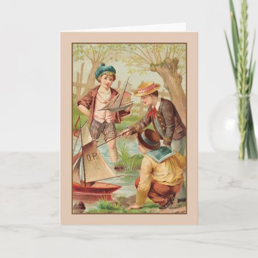 jongens met Speelgoed-bootjes noteren Kaart (Voorkant)
