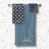 Jongens Metallic Goud Monogrammed Navy Blue Sailor Bad Handdoek