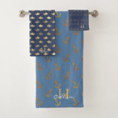 Jongens Metallic Goud Monogrammed Navy Blue Sailor Bad Handdoek (Insitu)