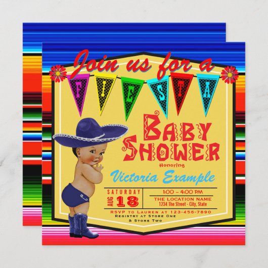 Jongens Mexicaanse Fiesta Baby Douche Uitnodiginge Kaart (Voorkant / Achterkant)
