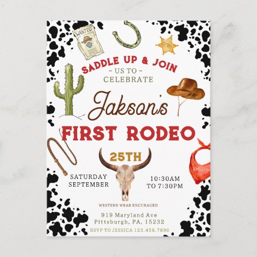 Jongens Mijn Eerste Rodeo Cowboy 1e Verjaardag Briefkaart (Voorkant)