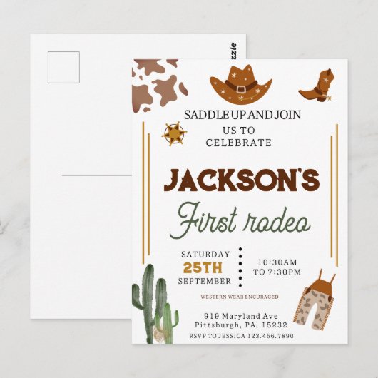 Jongens Mijn Eerste Rodeo Cowboy 1e Verjaardag Briefkaart (Voorkant / Achterkant)