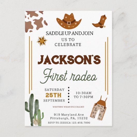 Jongens Mijn Eerste Rodeo Cowboy 1e Verjaardag Briefkaart (Voorkant)