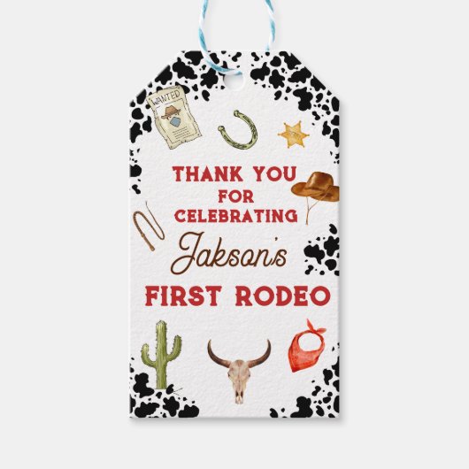 Jongens Mijn Eerste Rodeo Cowboy 1e Verjaardag Cadeaulabel (Voorkant)