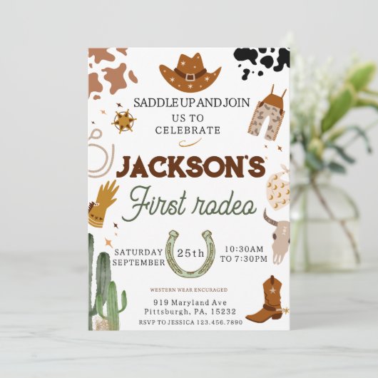 Jongens Mijn Eerste Rodeo Cowboy 1e Verjaardag Kaart (Staand voorkant)