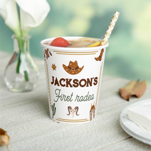 Jongens Mijn Eerste Rodeo Cowboy 1e Verjaardag Papieren Bekers (Insitu)