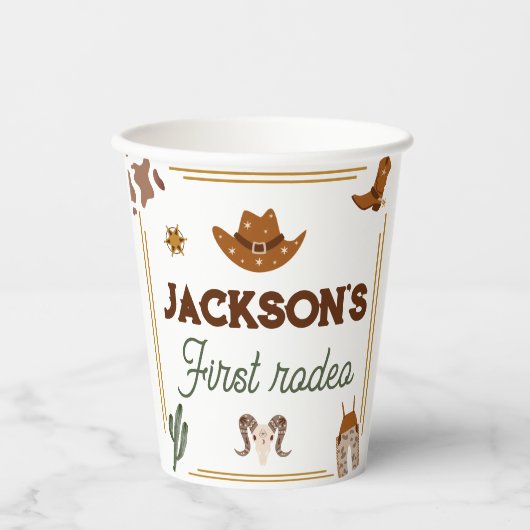 Jongens Mijn Eerste Rodeo Cowboy 1e Verjaardag Papieren Bekers (Voorkant)