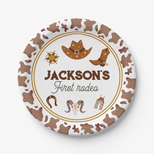 Jongens Mijn Eerste Rodeo Cowboy 1e Verjaardag Papieren Bordje (Voorkant)
