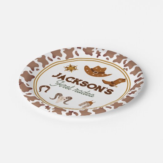 Jongens Mijn Eerste Rodeo Cowboy 1e Verjaardag Papieren Bordje (Gekanteld)