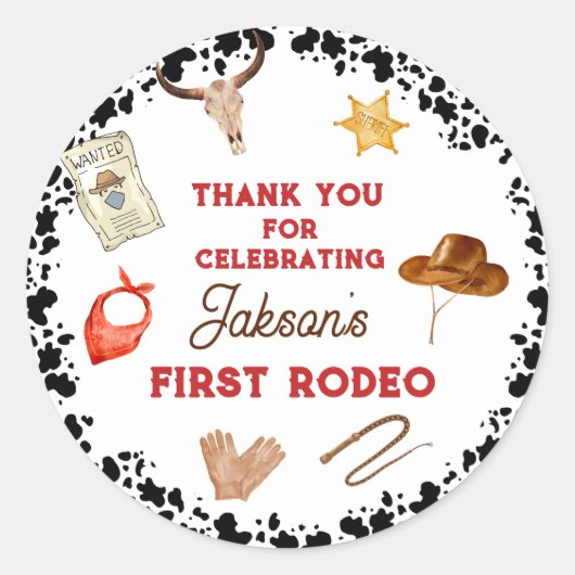 Jongens Mijn Eerste Rodeo Cowboy 1e Verjaardag Ronde Sticker (Voorkant)