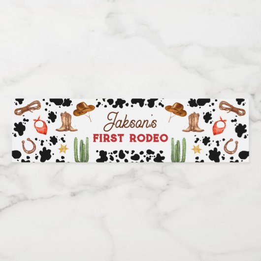 Jongens Mijn Eerste Rodeo Cowboy 1e Verjaardag Waterfles Etiket (Enkel label)