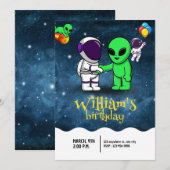 Jongens Modern Astronaut & Alien Kinderverjaardag Kaart (Voorkant / Achterkant)