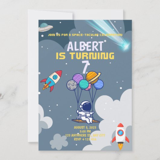Jongens Modern Astronaut Grijs Kinderverjaardag Kaart (Voorkant)