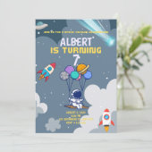 Jongens Modern Astronaut Grijs Kinderverjaardag Kaart (Staand voorkant)