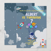 Jongens Modern Astronaut Grijs Kinderverjaardag Kaart (Voorkant / Achterkant)
