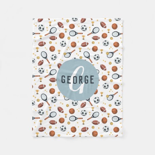 Jongens Modern Blauw Football Sport Kinder Fleece Deken (Voorkant)