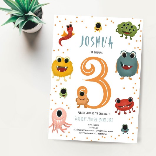 Jongens Modern Blauw Monster Alien Kids Verjaardag Kaart