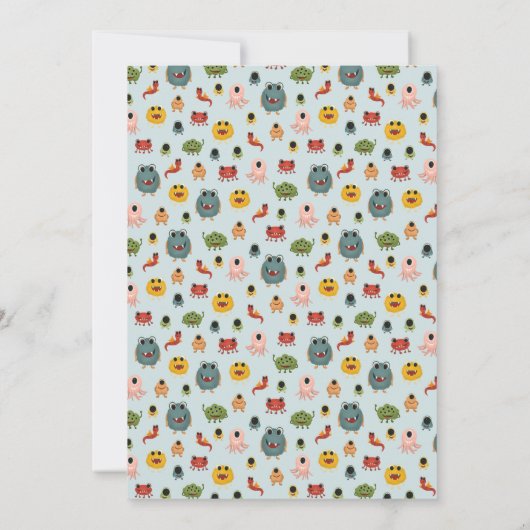 Jongens Modern Blauw Monster Kinder 2e Verjaardag Kaart (Achterkant)