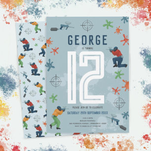 Jongens Modern Blauw Paintball Party Kinderen Verj Kaart