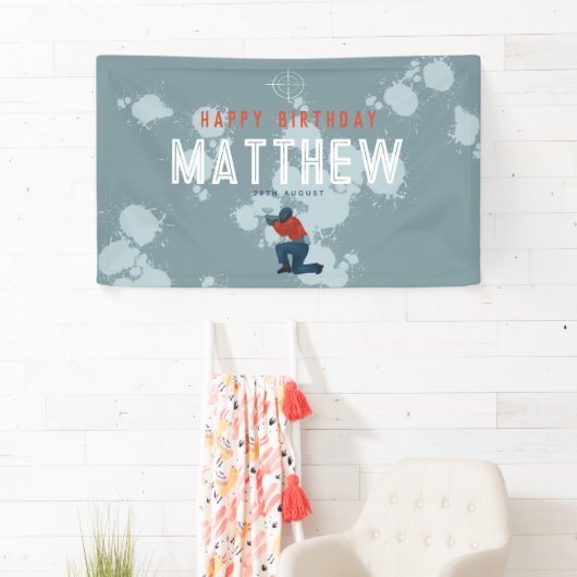 Jongens Modern Blauw Paintball Party Kinderen Verj Spandoek (Insitu)