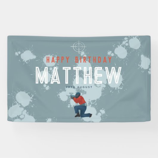 Jongens Modern Blauw Paintball Party Kinderen Verj Spandoek (Horizontaal)