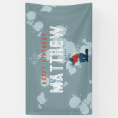 Jongens Modern Blauw Paintball Party Kinderen Verj Spandoek (Verticaal)