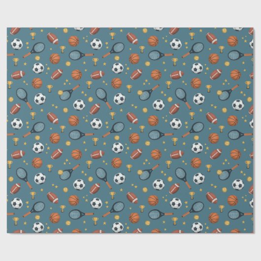 Jongens Modern Blauw Sport Football Kinderen Verja Cadeaupapier (Vlak)