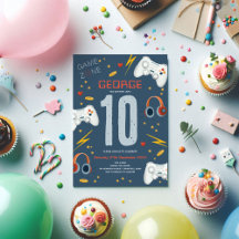 Jongens Modern Blauw Videospel Kinderen Verjaardag