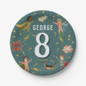 Jongens Modern Cool Superhero Kids Verjaardag Papieren Bordje (Voorkant)