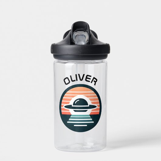 Jongens Modern Cute UFO bij zonsondergang Waterfles (Voorkant)