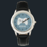 Jongens Modern en Cool Videogame Kinder Horloge<br><div class="desc">Dit coole en moderne kinder horloge is voorzien van een videospelcontroller,  met een eenvoudige blauwe achtergrond. Het horloge kan worden gepersonaliseerd met uw jongensnaam en heeft duidelijke nummers,  het perfecte cadeau voor elke gamer.</div>