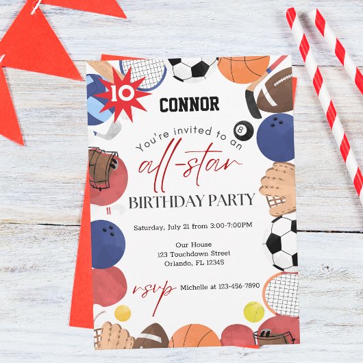 Jongens Modern Fun Sport Kids Verjaardag Uitnodigi Kaart