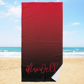 Jongens Modern Zwart en Rood Custom Name Strandlaken