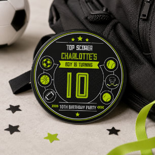 Jongens Modern Zwart Sportief Kinderen 10e Verjaar Ronde Button 3,2 Cm