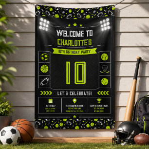 Jongens Modern Zwart Sportief Kinderen 10e Verjaar Spandoek