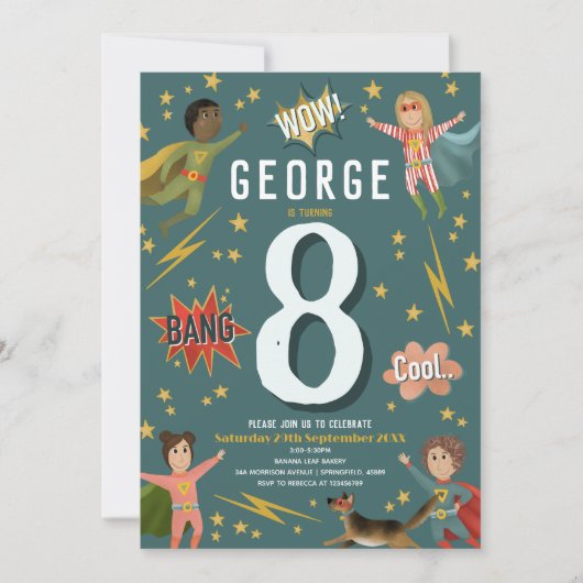 Jongens Moderne Actie Superheld Kids Verjaardag Kaart (Voorkant)