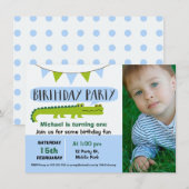 Jongens moderne alligator verjaardagsuitnodiging kaart (Voorkant / Achterkant)