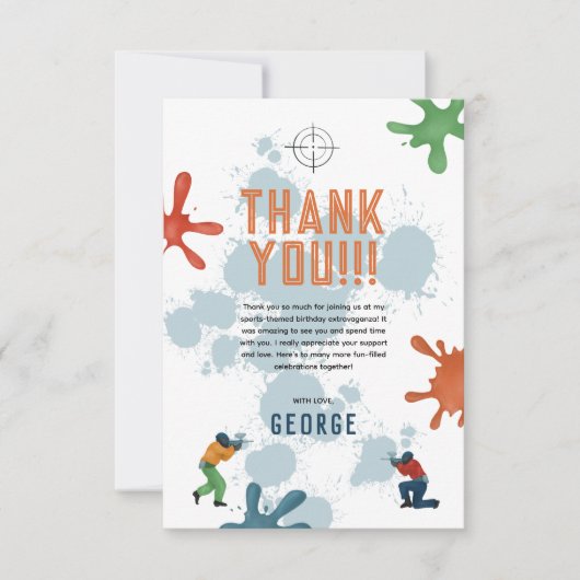 Jongens Moderne Blauwe Paintball Kinderen Verjaard Bedankkaart (Voorkant)