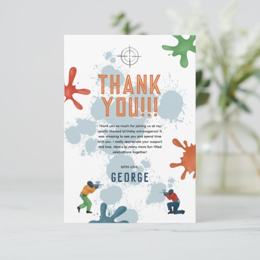 Jongens Moderne Blauwe Paintball Kinderen Verjaard Bedankkaart (Staand voorkant)
