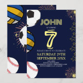 Jongens Moderne Blauwe Sport Kids Verjaardag uitno Kaart (Voorkant / Achterkant)