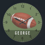Jongens Moderne en Groene Football Sport Kinder Grote Klok<br><div class="desc">Dit leuke,  op sport gerichte klokontwerp van jongens kenmerkt een Amerikaanse football cartoon met cijfers,  en kan gepersonaliseerd worden met je jongens naam. Ideaal voor sportliefhebbende kinderen. Geweldig decor voor een kamer,  speelkamer of kleuterschool van een kind.</div>