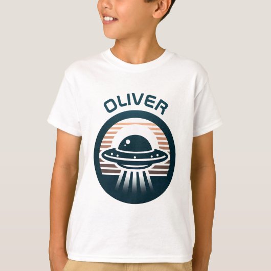 Jongens moderne minimalistische ufo bij zonsonderg t-shirt (Voorkant)