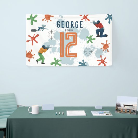 Jongens Moderne Paintball Party Sport Kids Verjaar Spandoek (Beurs)
