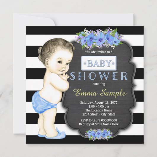 Jongens Moderne Schoolbord Baby Shower Kaart (Voorkant)